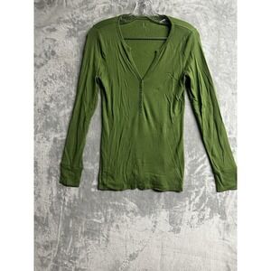 Gap Henley Top Women Medium Olive Green Excellent Supersoft Long Sleeve Split